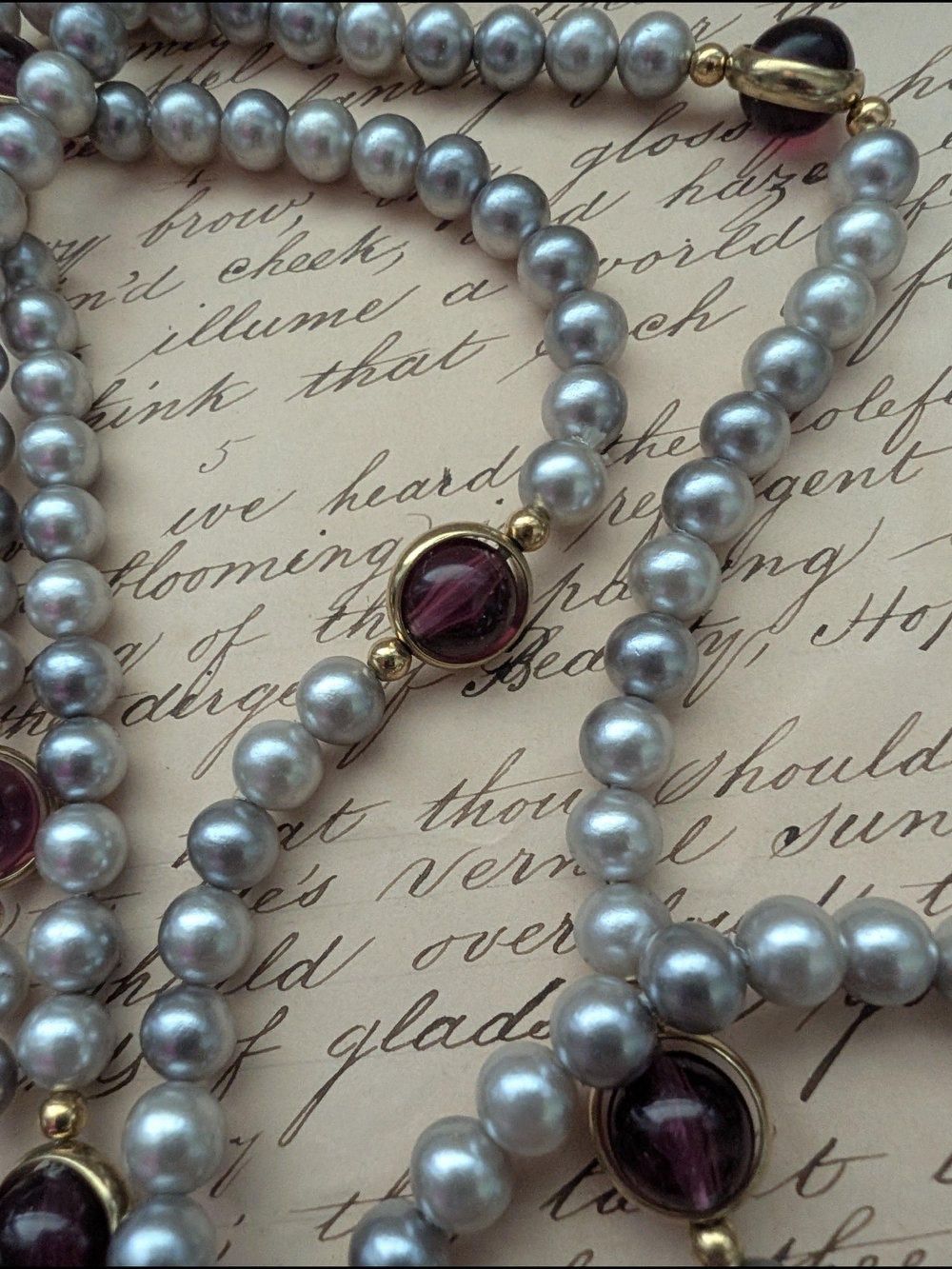Classic Pearl and Garnet Station Necklace - Women's Jewelry - Picture 3 of 10